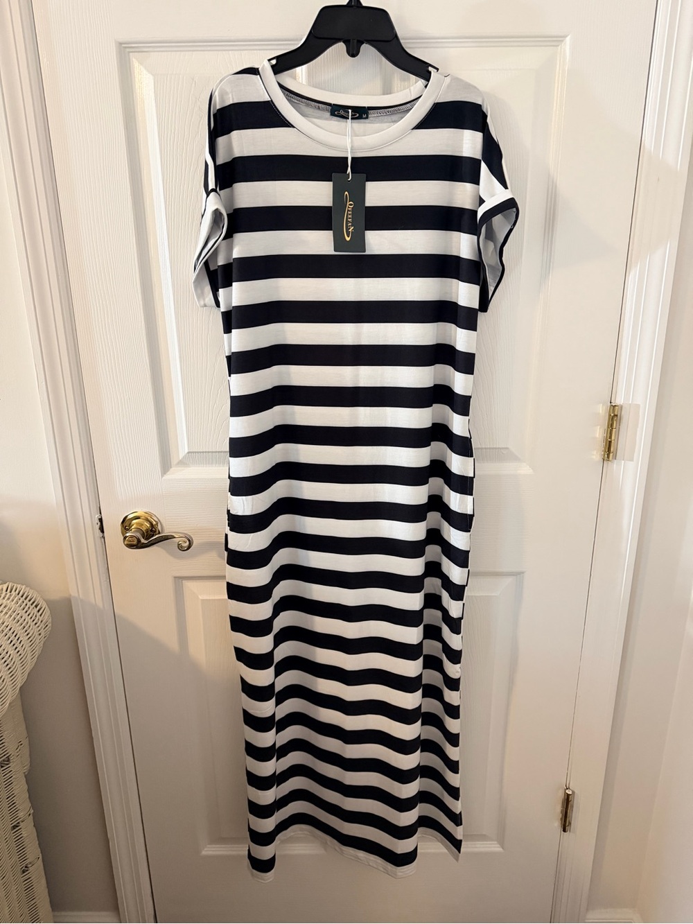 Striped Black and White Maxi Dress - Casual Women's Dress